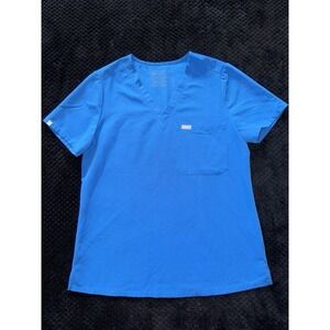 FIGS Women's Technical Collection Scrub Top Blue Short Sleeve Pocket Sz M